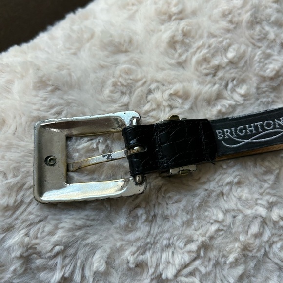 Brighton black leather faux croc gold and silver belt size small main image 9